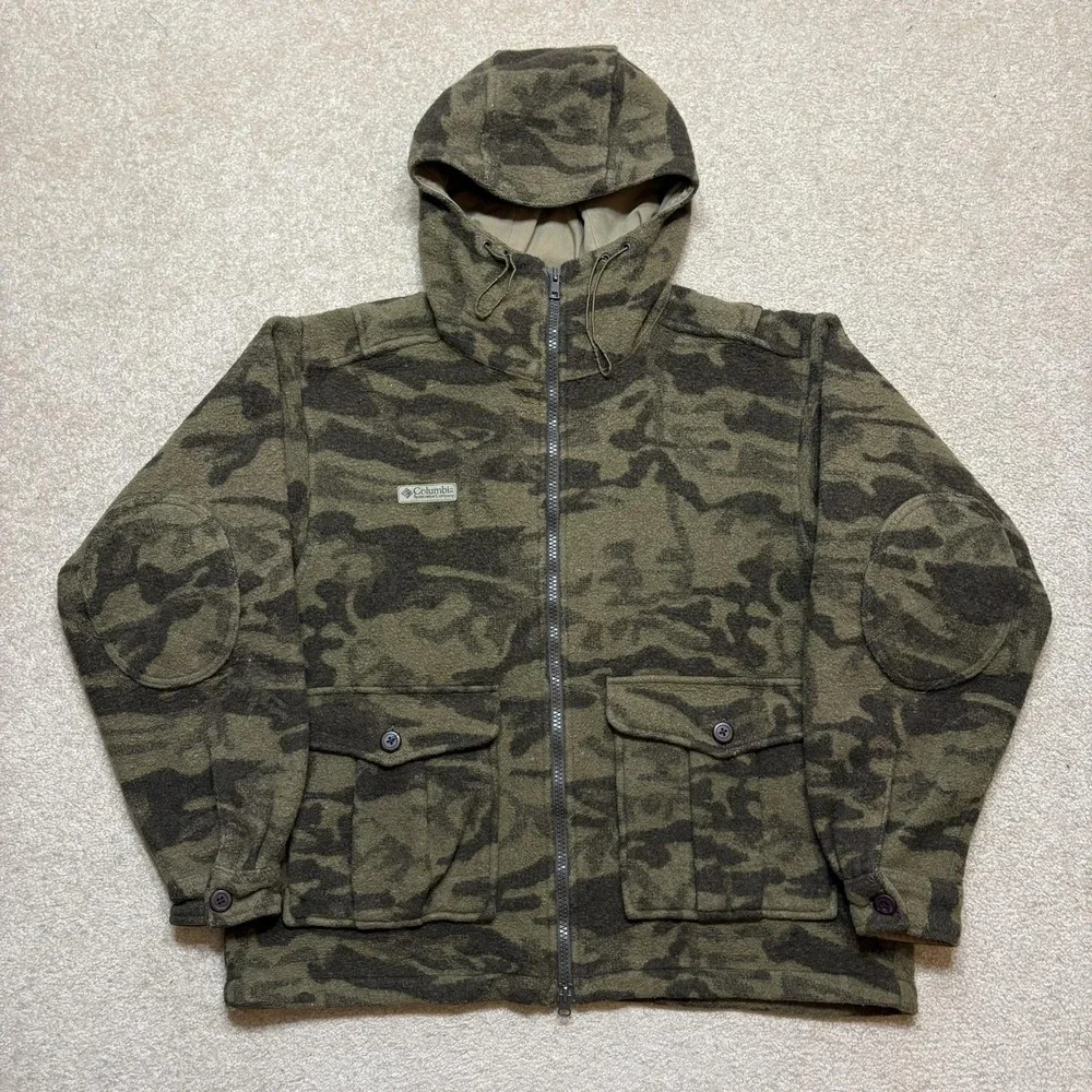 Columbia Men's Camouflage Hooded Field Jacket - Olive Green & Dark Green - Picture 1 of 13